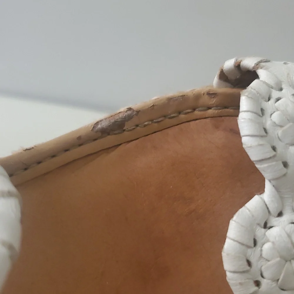 Jack Rogers Shelby Whipstitch White Leather Wedge Sandals with Espadrille 8.5 - Picture 10 of 14